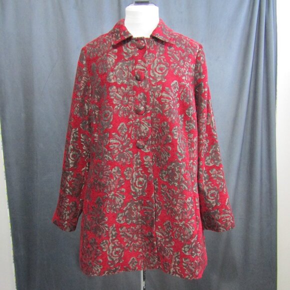 Chicos Red Metallic Tapestry Brocade Topper Coat Womens M 1 Regal Whimsygoth - Picture 9 of 9